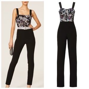 Bronx and Banco Annabell Sequined Sequin Floral Jumpsuit Black Bustier - Size XS